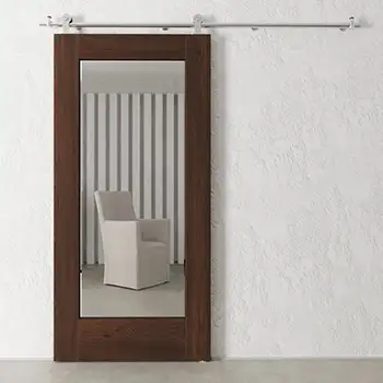 Internal wooden sliding barn door with mirror for closet