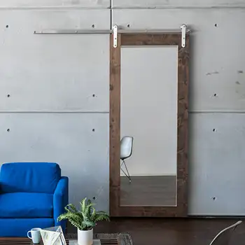 Modern white solid wood barn sliding door with mirror for closet