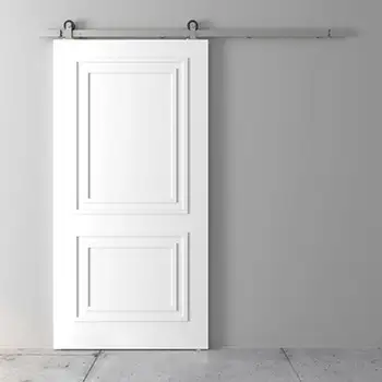White wood 2 panel interior sliding barn door with square molding