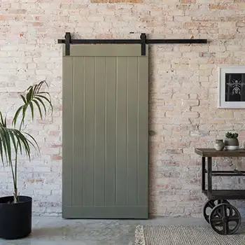 Internal grey painted vertical plank solid wood barn door