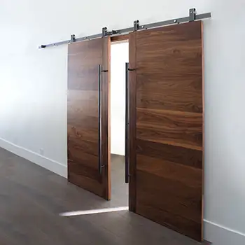 solid walnut wood flush double barn sliding doors for wide openings