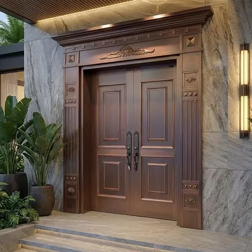 Luxury villas double copper front door with crown
