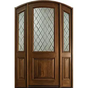 villas exterior entrance classic brown paint side-lite riased panel solid walnut wood door