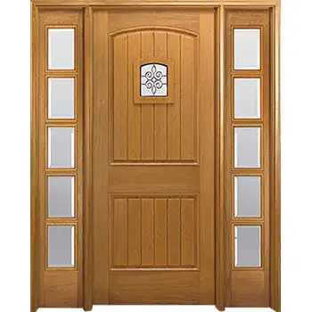 house exterior entrance classic brown painted side-lite riased panel solid oak wood door