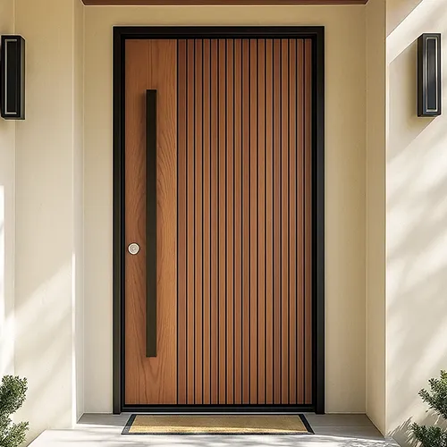 Residential contemporary exterior vertical fluted oak front door