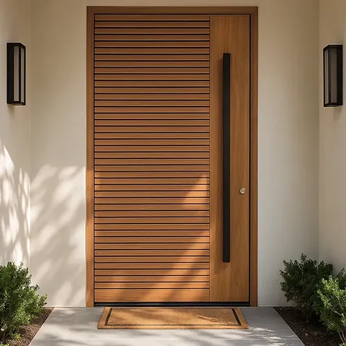 exterior modern horizontal fluted solid wood front door