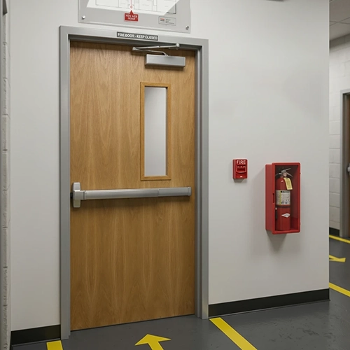 <font color='brown'>Fireproof Emergency exit commercial wood door with metal frame</font>