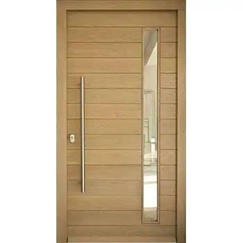 Residential exterior entry contemporary brown painted grooved glazed solid oak wood door