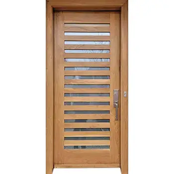 EMW07 Residential exterior entry modern brown varnish glazed solid cherry wood door