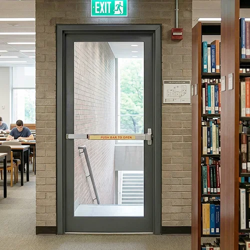 Fireproof glass emergency exit door with push bar
