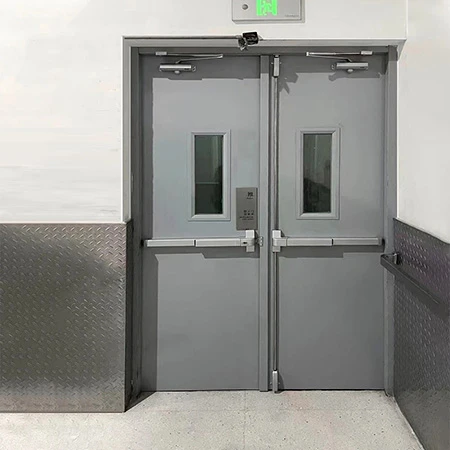 UL steel fire resistant glass emergency exit double door with push bar