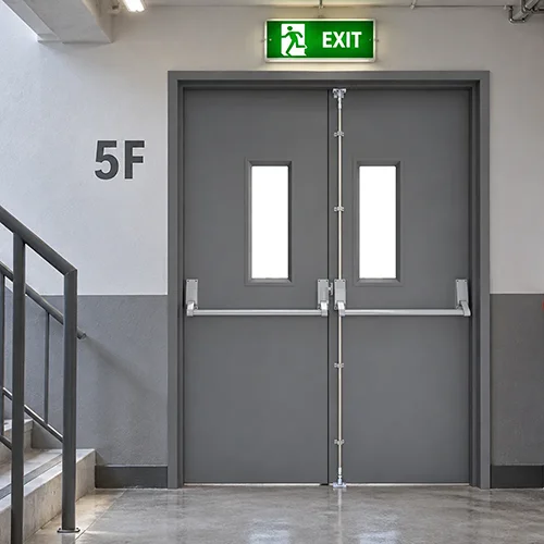 steel fire emergency egress double door with push bar
