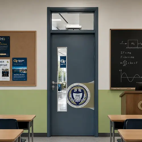 Steel university classroom door with transom window