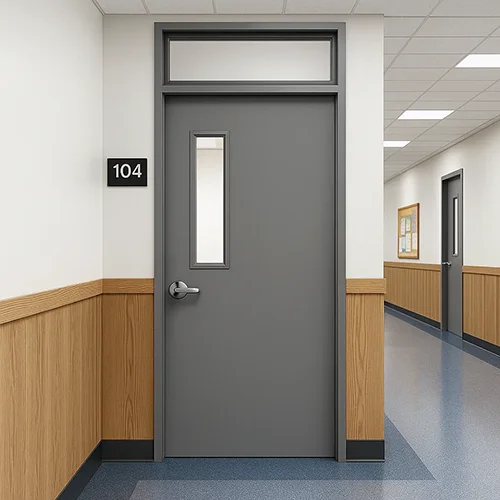 Commercial steel school classroom door with glass