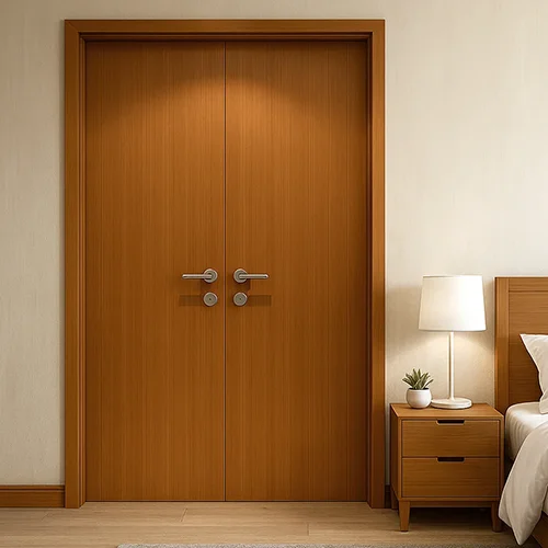 Teak wood interior master bedroom double door