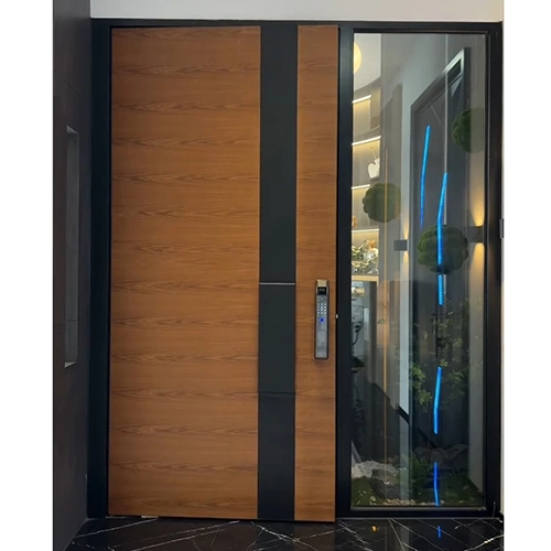 Contemporary exterior security pivot entrance door