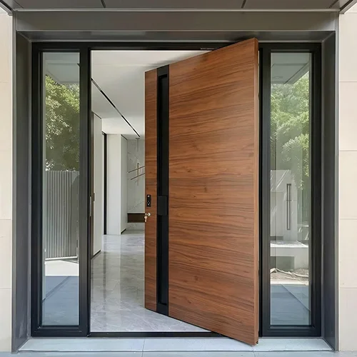 Modern aluminum wood pivot front door