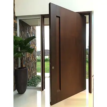 Residential solid wood flush pivot main door with one sidelites