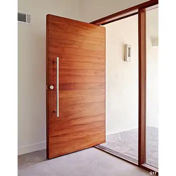 horizontal tongue V groove solid wood pivot door with single sidelite