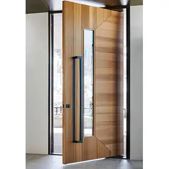 Residential exterior house entry tongue groove glazed pivot wood door