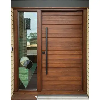 Residential Solid wood plank pivot entry door with one sidelites