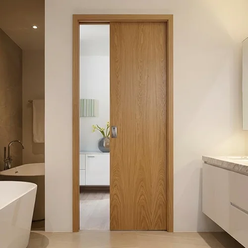 Interior oak flush pocket wall hidden sliding door for bathroom