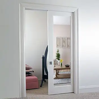 Bedroom white interior wood pocket sliding door with mirror