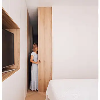 Bedroom floor to ceiling trimless wood large pocket sliding door