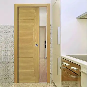 Flush space-saving wooden kitchen pocket sliding door