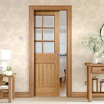 Half glass panel pocket style kitchen wall hidden sliding door