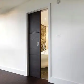 Black flush wooden modern bathroom pocket slide door