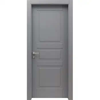 Interior room grey painted 3 panel riased panel wood door