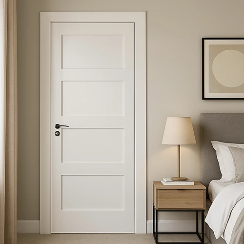 Bedroom white painted 4-panel shaker prehung interior door