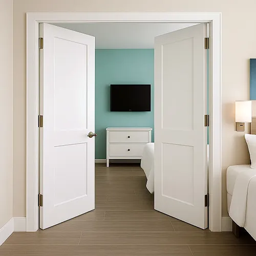 white 2 shaker panel wood interior master bedroom double door
