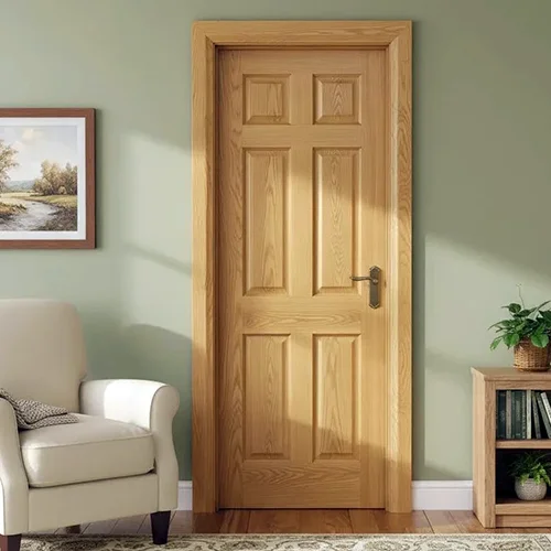 Prehung bedroom oak 6 panel solid wood interior door