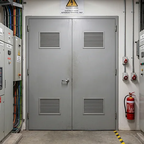 commercial double steel door with louver top and bottom