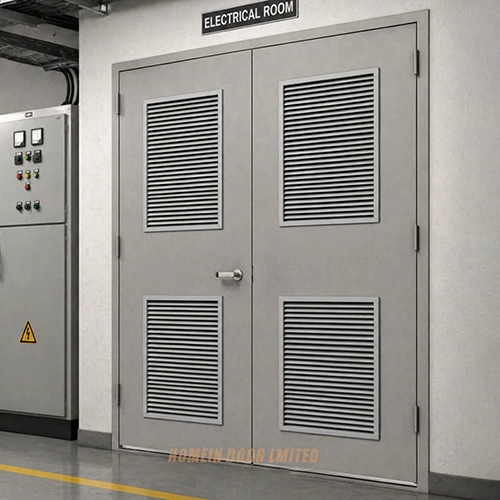 commerical internal electrical room double louvered commercial hollow metal door