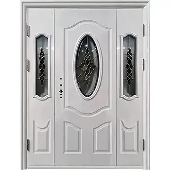 House white decorative steel security doors with beveled glass