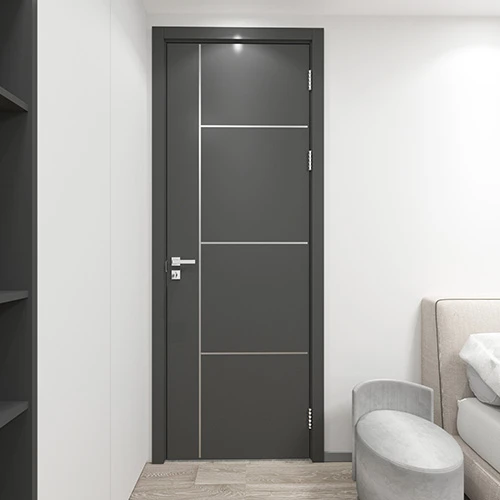 Contemporary black flush wood metal inlay interior door