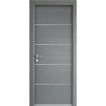 Contemporary design grey flush wood interior door with chrome inlay